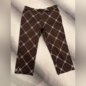 Ann Taylor LOFT Marisa Embroidered Crop‎ Pants Stretch Brown/White Size 10 (A2)